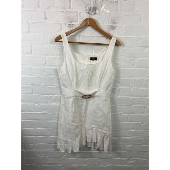 De La Vali Dresses & Skirts - DE LA VALI Women's Christabel Belted Asymmetric Ruffle Mini Dress White Size XL